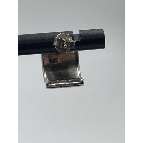 Vintage Sterling Silver 925 Inlaid Mother of Pearl Half Hoop Huggie Earrings - Picture 5 of 11